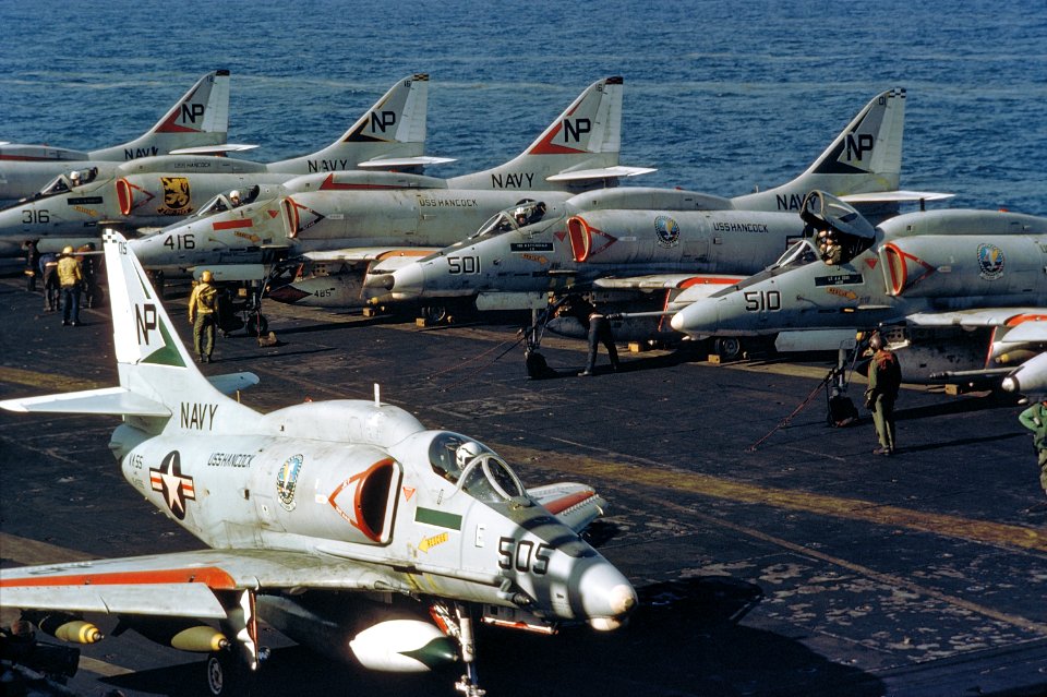 Douglas A-4F Skyhawks aboard USS Hancock (CVA-19) on 25 May 1972 (6430106)
