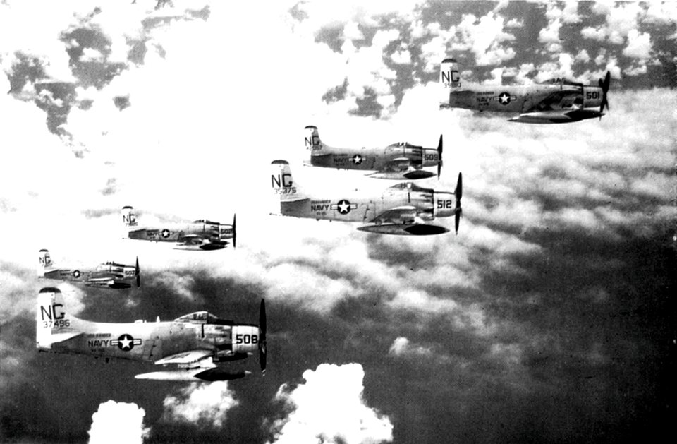Douglas A-1 Skyraiders of VA-95 in flight, circa in 1965