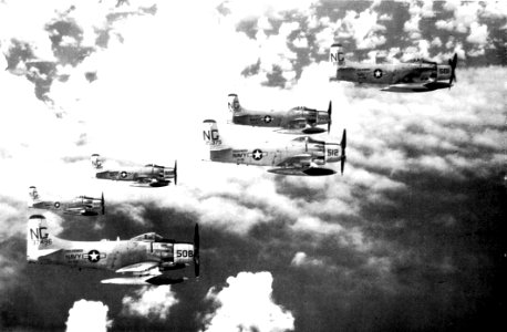 Douglas A-1 Skyraiders of VA-95 in flight, circa in 1965