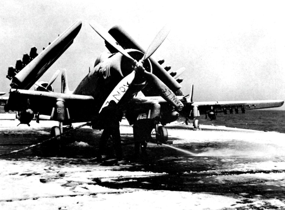Douglas AD Skyraider of VA-35 aboard USS Leyte (CV-32) off Korea on 27 November 1950