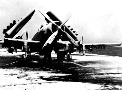 Douglas AD Skyraider of VA-35 aboard USS Leyte (CV-32) off Korea on 27 November 1950