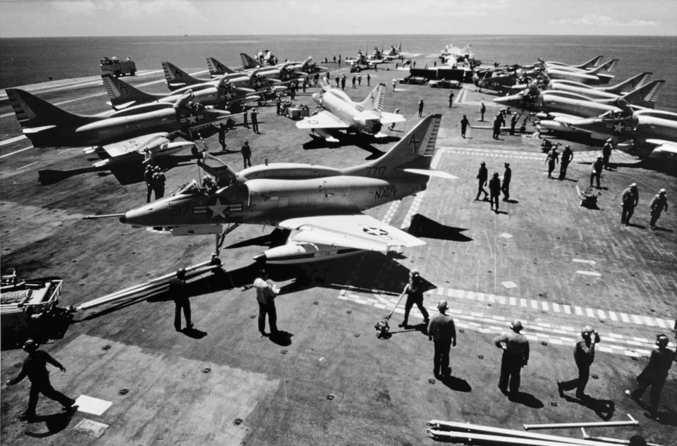 Douglas A-4L Skyhawks of RCVW-20 on USS John F. Kennedy (CVA-67), in August 1971 (K-90601)