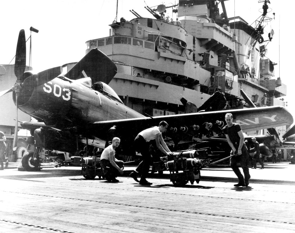 Douglas AD-4 Skyraider of VA-115 aboard USS Philippine Sea (CV-47), in October 1950 (80-G-420919)