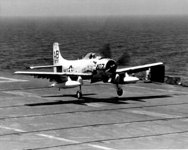 Douglas AD-6 Skyraider of VA-15 landing aboard USS Forrestal (CVA-59), circa in September 1957
