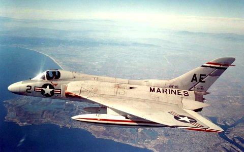 Douglas F4D-1 Skyray of VMF-115 in flight, 4 April 1957 (NNAM.1996.253.7328.029)