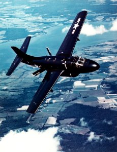 Douglas F3D-1 Skyknight in flight near Naval Air Station Patuxent River, circa in the 1950s (NH 101805-KN)