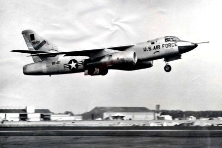 Douglas NRB-66B Destroyer at take off (Originally RB-66B, SN 53-421) with test engines (not the GE CJ-805 series) 061102-F-1234P-033