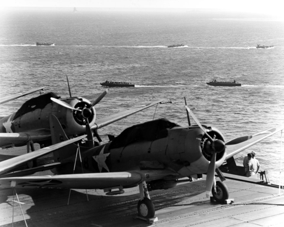 Douglas SBD bombers on USS Enterprise (CV-6) on 24 July 1942 (80-G-7863)