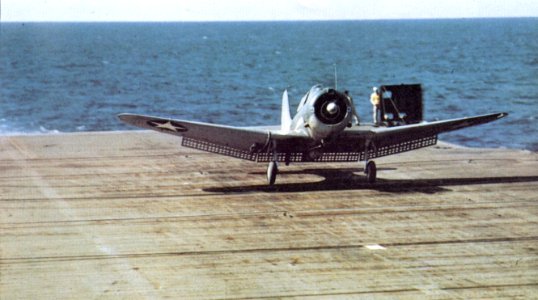 Douglas SBD Dauntless landing aboard USS Ranger (CV-4), circa in June 1942 (80-G-K-730)