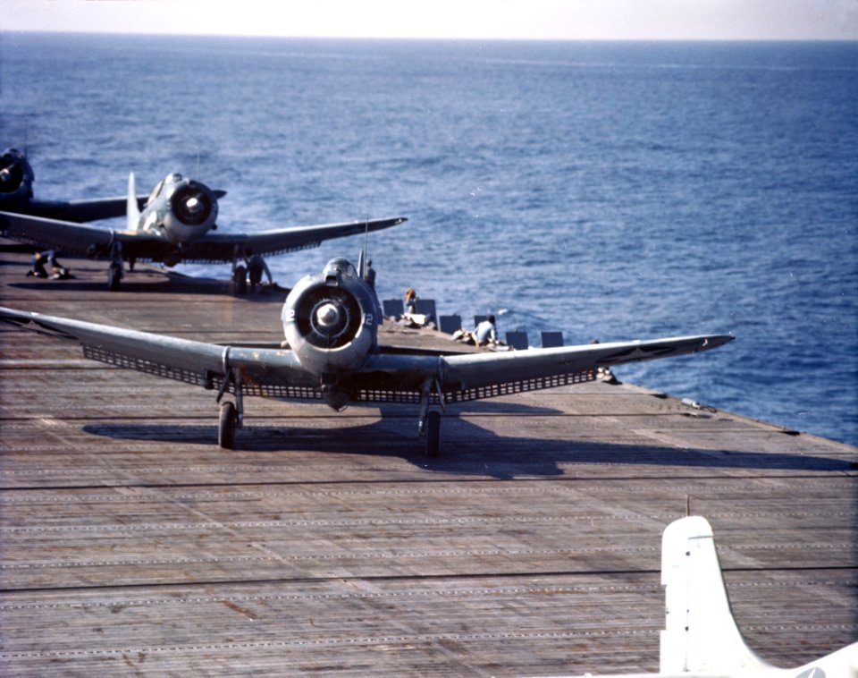Douglas SBD Dauntless prepare to take off from USS Ranger (CV-4), circa in June 1942 (80-G-K-740)