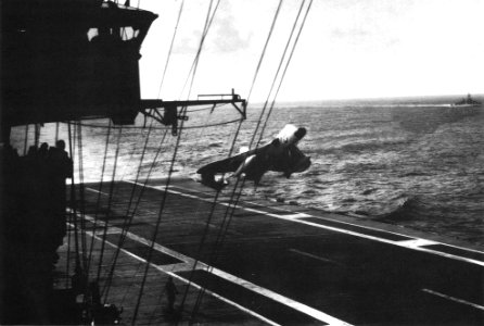 Douglas F4D-1 Skyray over USS Randolph (CVS-15) in 1959 photo