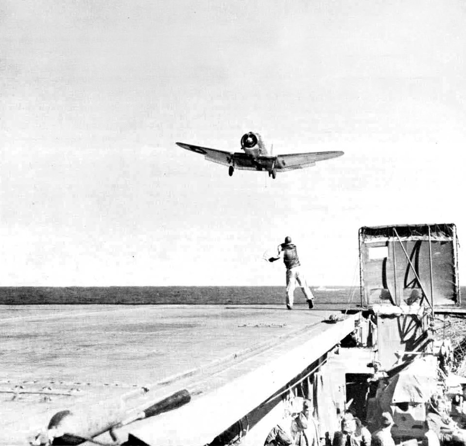 Douglas SBD Dauntless of VB-4 landing aboard USS Ranger (CV-4), in 1943