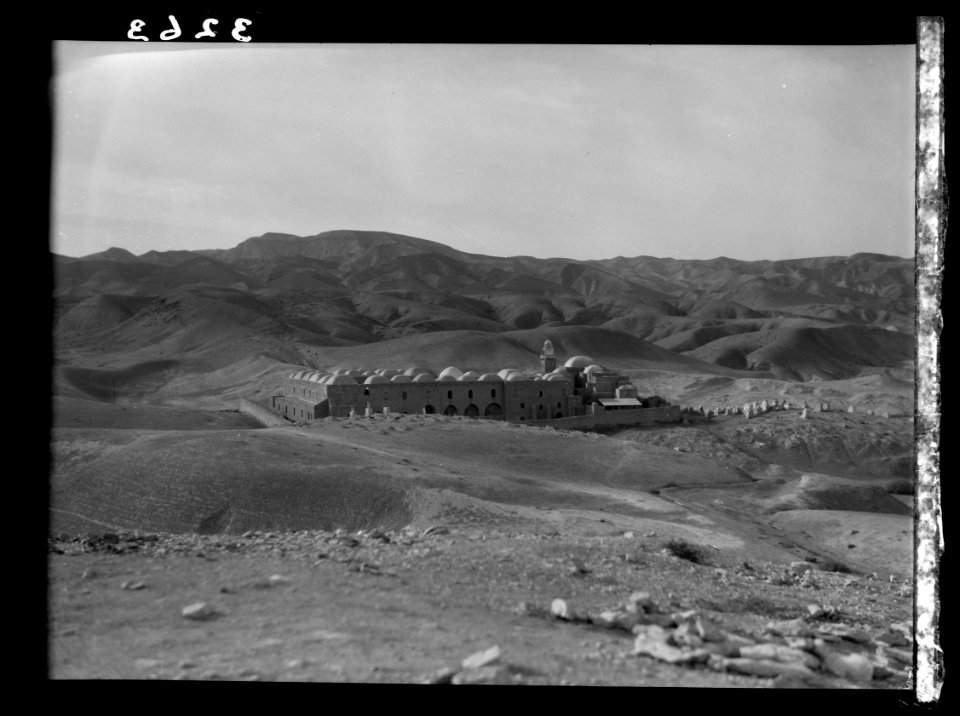 Down the Jordan Valley from the Sea of Galilee to the Dead Sea. Neby Mousa (i.e., Nebi Musa) Shrine. A Moslem (i.e., Muslim) shrine in Judean desert overlooking Dead Sea LOC matpc.15259