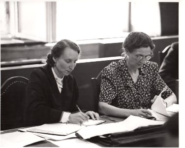 Dr. Agnes Nath-Schreiber, defense attorney and Frau Karen Huppertz, affiant in the Doctors' Trial