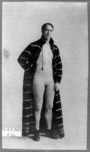 Dr. B.F. Roller, full-length portrait, standing, facing right, wearing boxing shorts and robe LCCN89706431