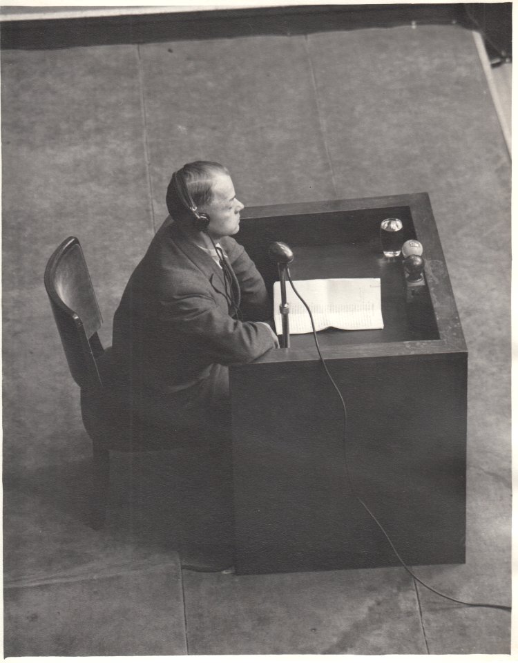 Dr. Bernhardt Schmidt on the witness stand during the Doctors' Trial