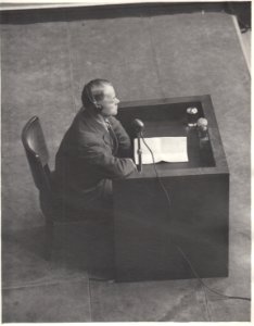 Dr. Bernhardt Schmidt on the witness stand during the Doctors' Trial