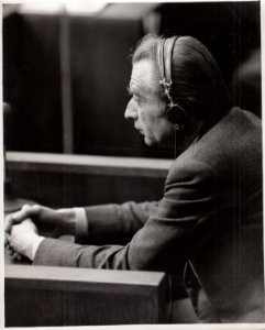 Dr. Eduard May on the witness stand during the Doctors' Trial
