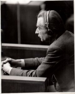 Dr. Eduard May on the witness stand during the Doctors' Trial photo