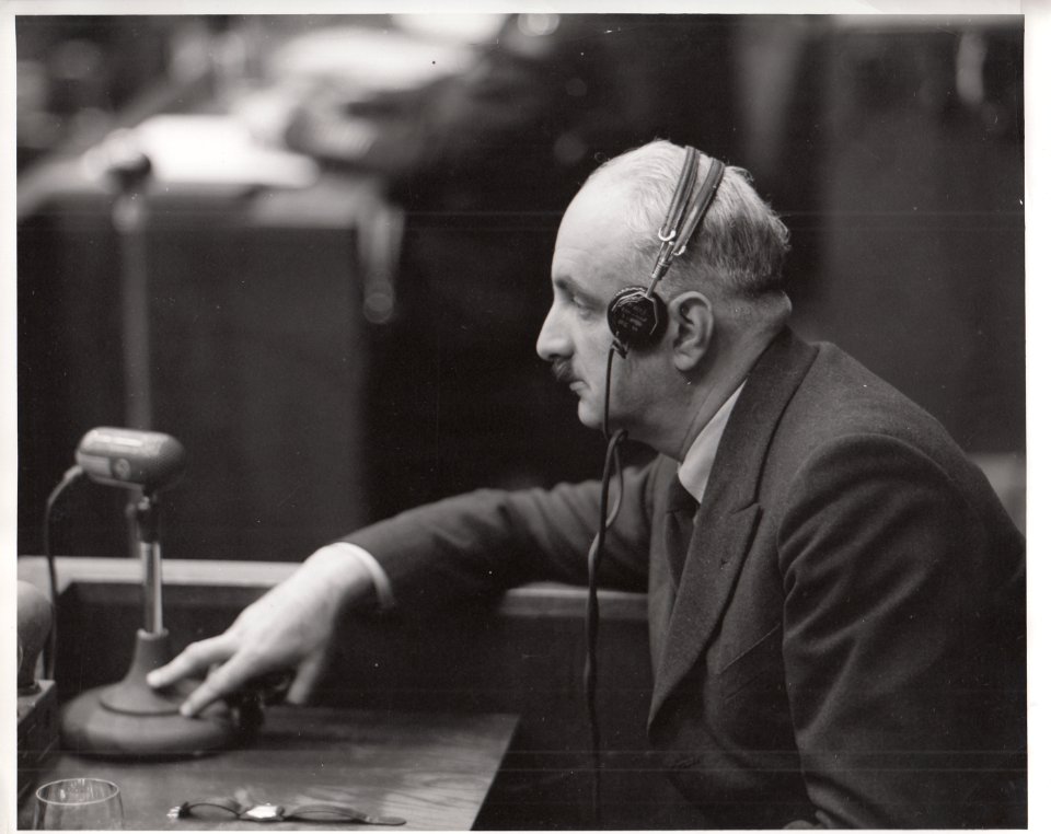 Dr. Franz Borkenau on the witness stand during the Doctors' Trial