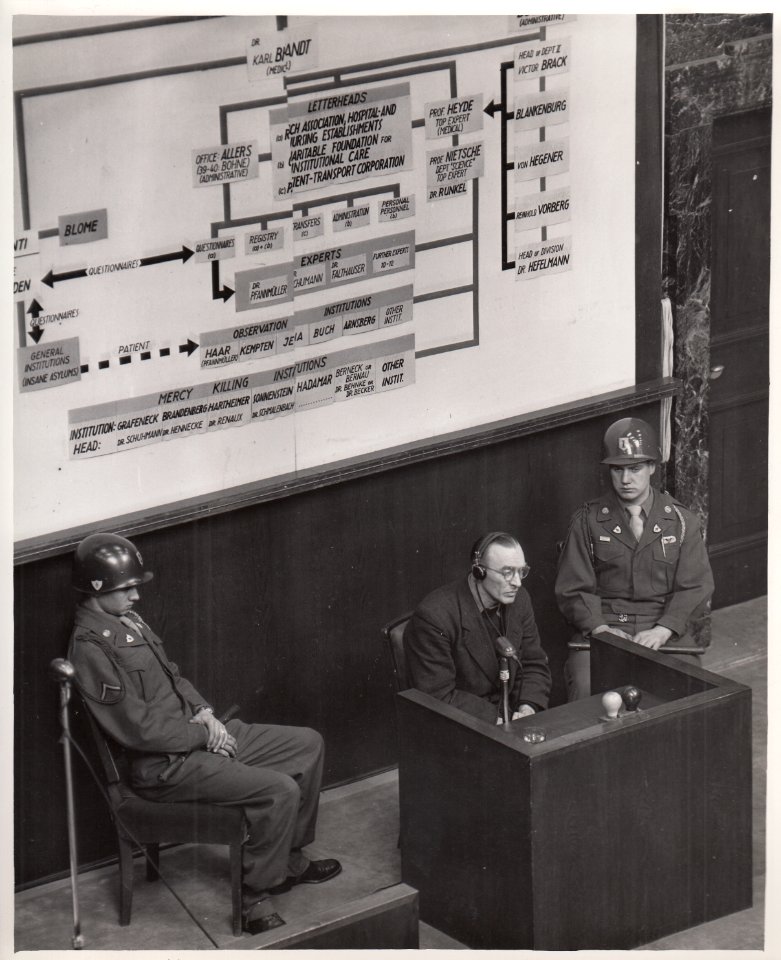Dr. Fritz Mennecke on witness stand during the Doctors' Trial