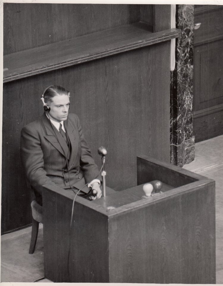 Dr. Herbert Ausgustinick on the witness stand during the Doctors' Trial