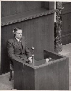 Dr. Herbert Ausgustinick on the witness stand during the Doctors' Trial