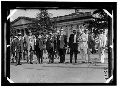 DRAFT PARADE. SENATORS- CHAMBERLAIN; J.H. BANKHEAD; KNUTE NELSON; HARDWICK; WARREN; LODGE; (HIDDEN BY FLAG); SAULSBURY; UNIDENTIFIED LCCN2016868351