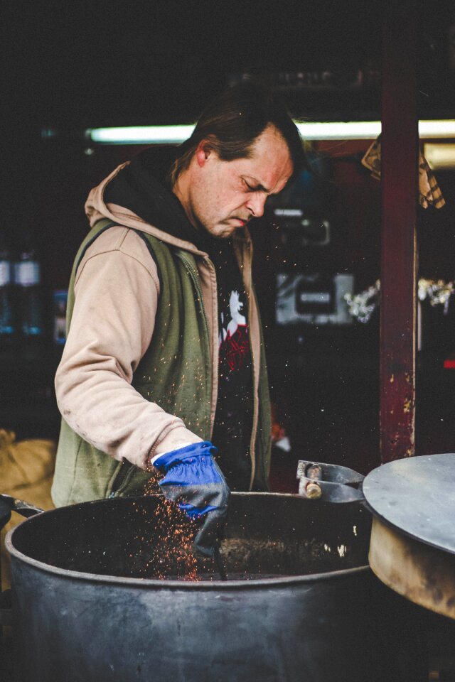 Man portrait frying pan