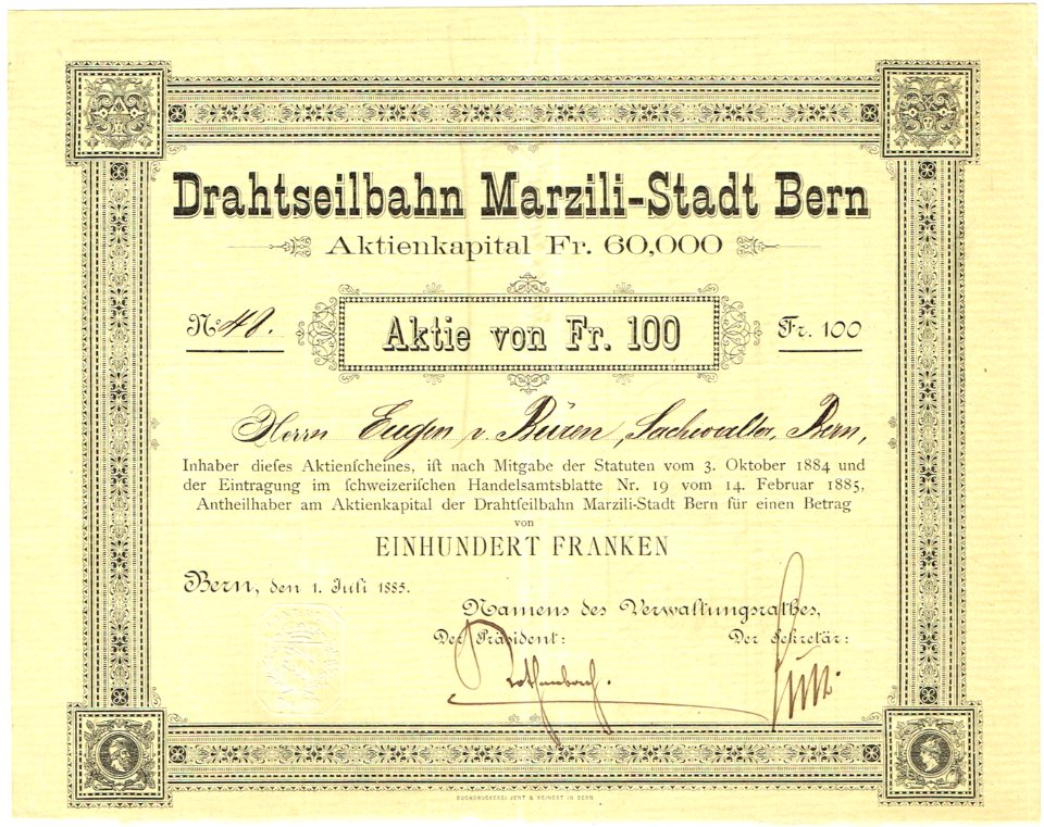 Drahtseilbahn Marzili-Stadt Bern 1885