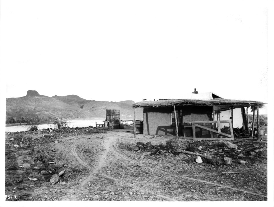 Drennen's cabin, near his stamp mill and concentrator, on the Colorado River, 1900-1950 (CHS-3514)