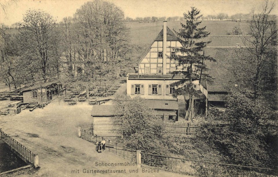 Dresden, Sachsen - Schoonermühle mit Gartenrestaurant und Brücke (Zeno Ansichtskarten)