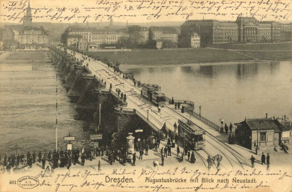 Dresden, Sachsen - Augustusbrücke mit Blick nach Neustadt (Zeno Ansichtskarten)