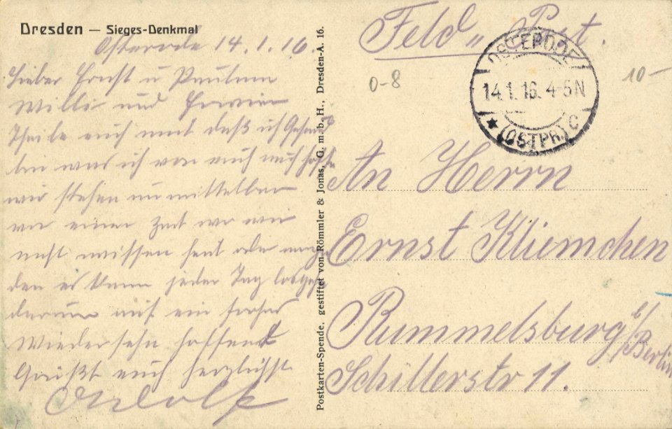 Dresden, Sachsen - Siegesdenkmal (back) (Zeno Ansichtskarten)