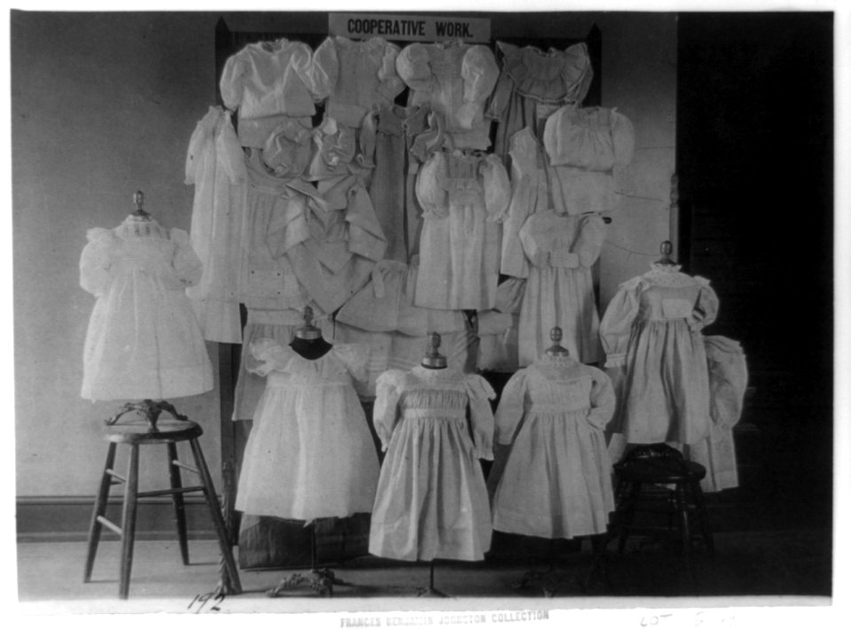 Dresses, possibly made by students in a Washington, D.C. school, on display LCCN91482246