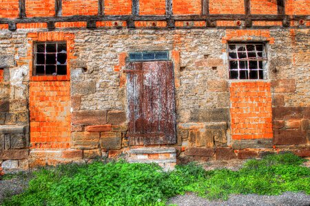 Wooden door neglected window photo