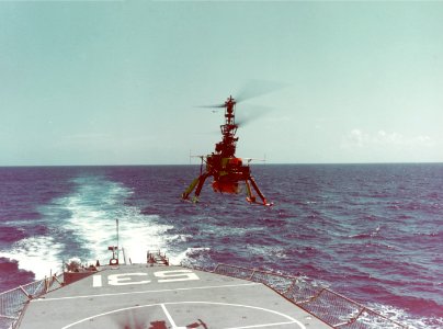 DSN-1 DASH in flight over flight deck of USS Hazelwood (DD-531) on 22 March 1961