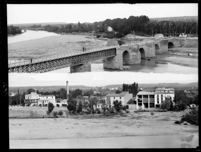 Dues imatges panoràmiques una de Llèida i l'altre de la riba esquerra del Segre vista des del balcó de l'oficina de mines