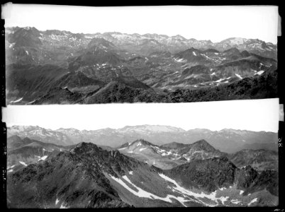 Dues panoràmiques desde Penayablanca, a dalt cap al Sud i a baix cap a l'Oest
