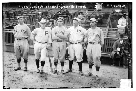 Duffy Lewis, Dutch Leonard, & Harry Hooper of Boston AL; Ed Burns & Gavvy Cravath of Philadelphia NL (baseball) LCCN2014700034