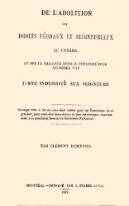 Dumesnil - De l'abolition des droits féodaux et seigneuriaux au Canada, 1849 (page 1 crop)
