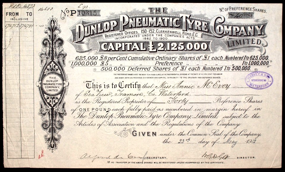 Dunlop Pneumatic Tyre Company 1912