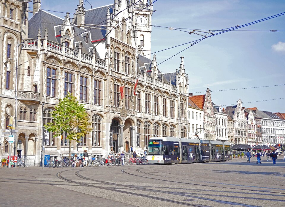 Row of houses pedestrian zone tram