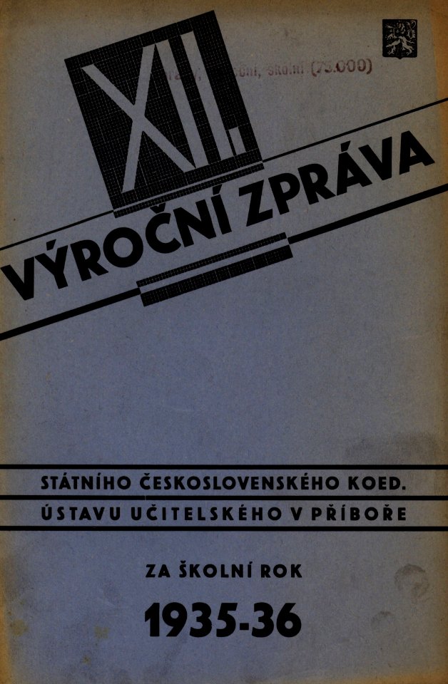 Dvanáctá výroční zpráva stát. českosl. koed. ústavu učitelského v Příboře za škol. rok 1935-1936 - 1936 - Cover page