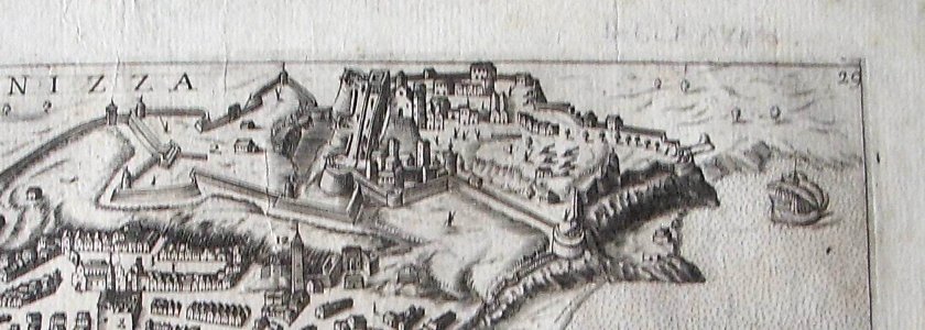 Détails d'un plan de Nice de 1625