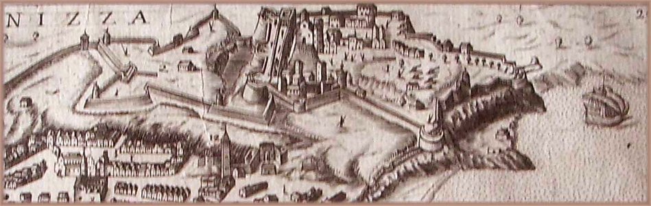 Détails d'un plan de Nice de 1625 