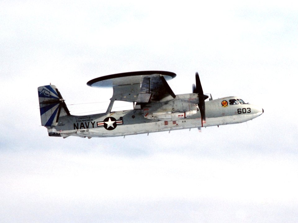 E-2C Hawkeye of VAW-121 in flight in April 1987
