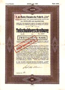 E de Haen Schuldverschreibung 1920