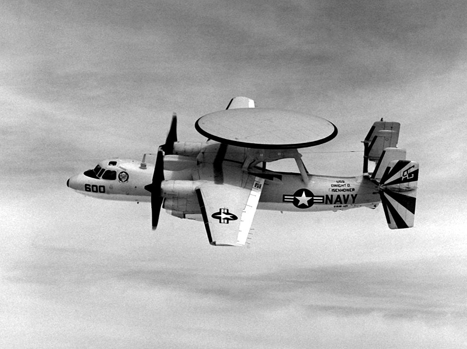 E-2C Hawkeye of VAW-121 in flight in May 1987