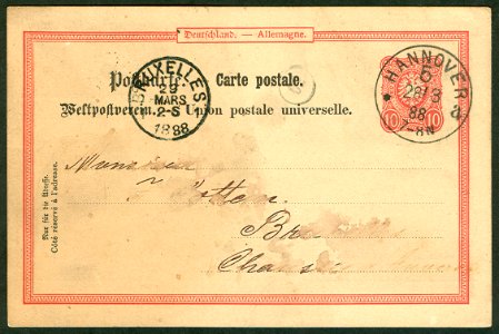 E. Eugen de Haen Chemische Fabrik List vor Hannover Postkarten-Vordruck Klaucke-Stempel 1888-03-28 Adressseite photo